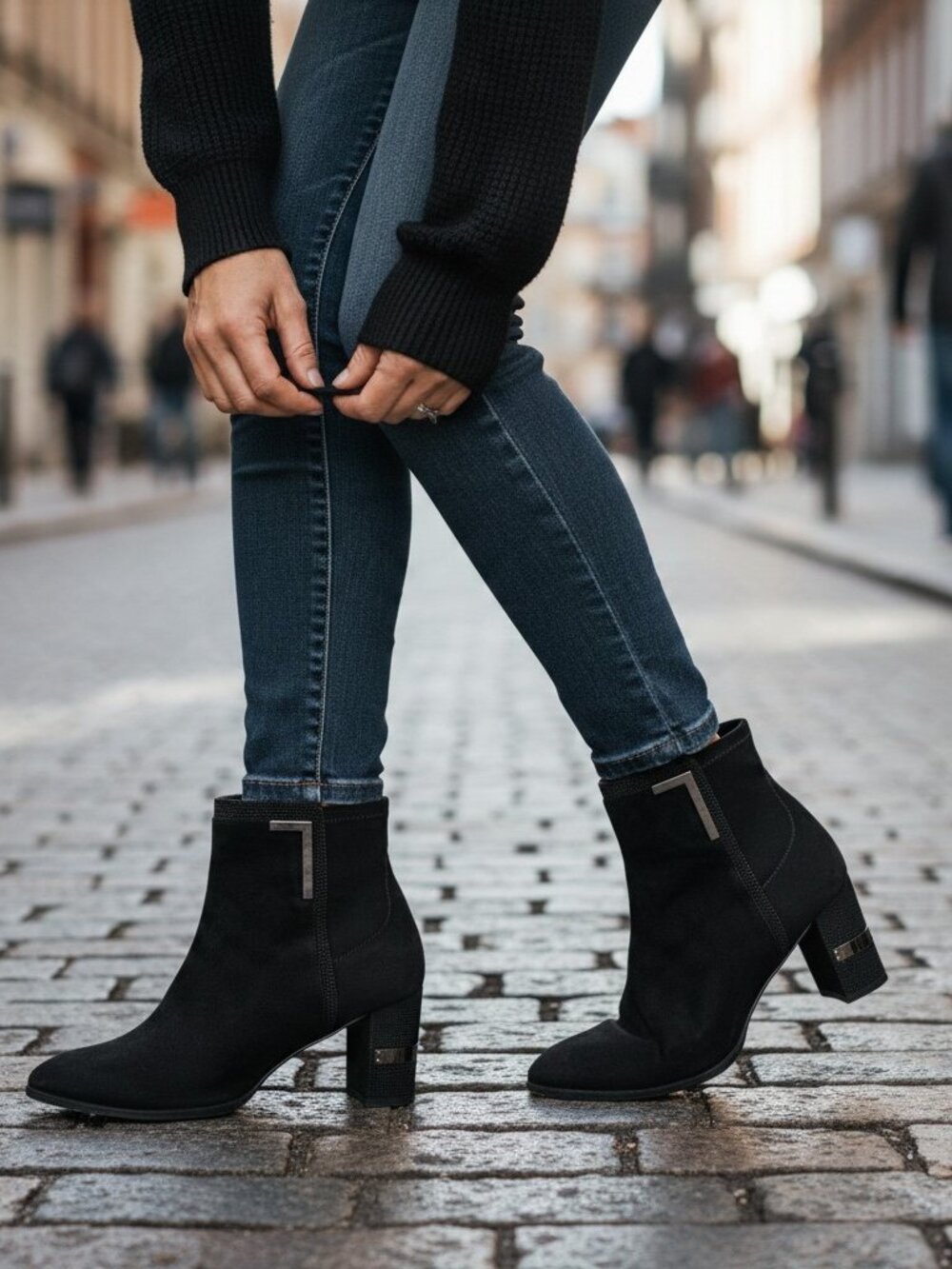 Stuart Weitzman "Scaffold" Black Suede Ankle Boot